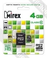 Mirex microSDHC Class 10 4GB + SD adapter